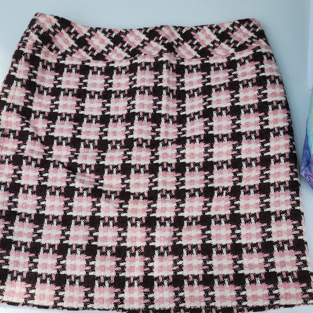 LOFT Pink and Black Checkered Pencil Skirt
